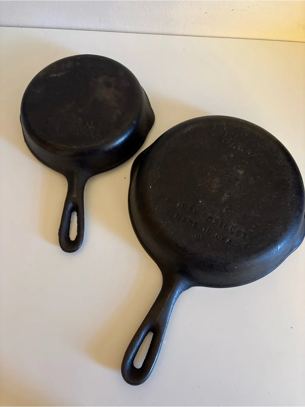 Lot of 2 - Vintage Wagner Ware Cast Iron Skillets, #6.5 and 8 inches